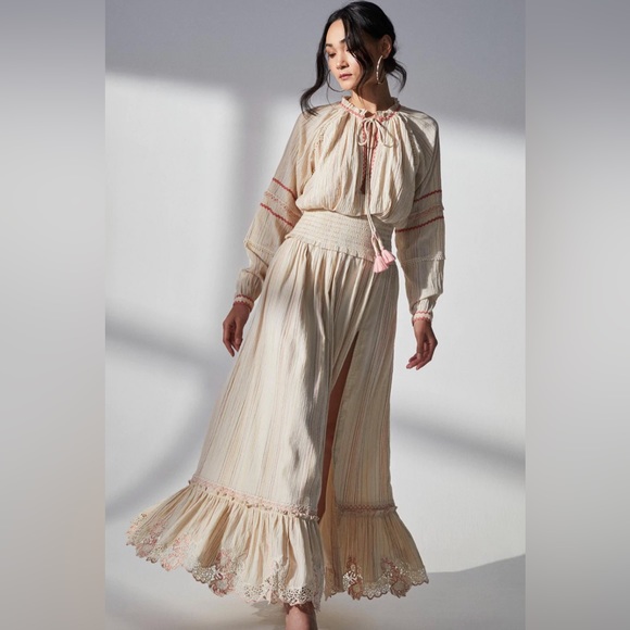 HEMANT & NANDITA Suri Stripe Long Dress, Size Large, 100% Cotton - Picture 2 of 3